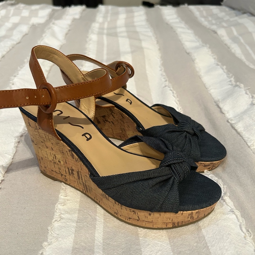 Unisa Denim Knot Cork Wedge Heel, Size  6M